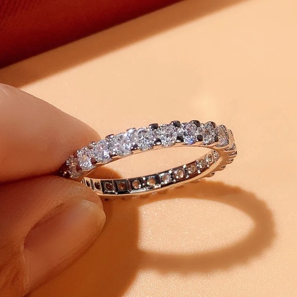 Sterling Silver Cubic Zircon Ring Minimalist, Dainty Diamond Stackable - Picture 6 of 7